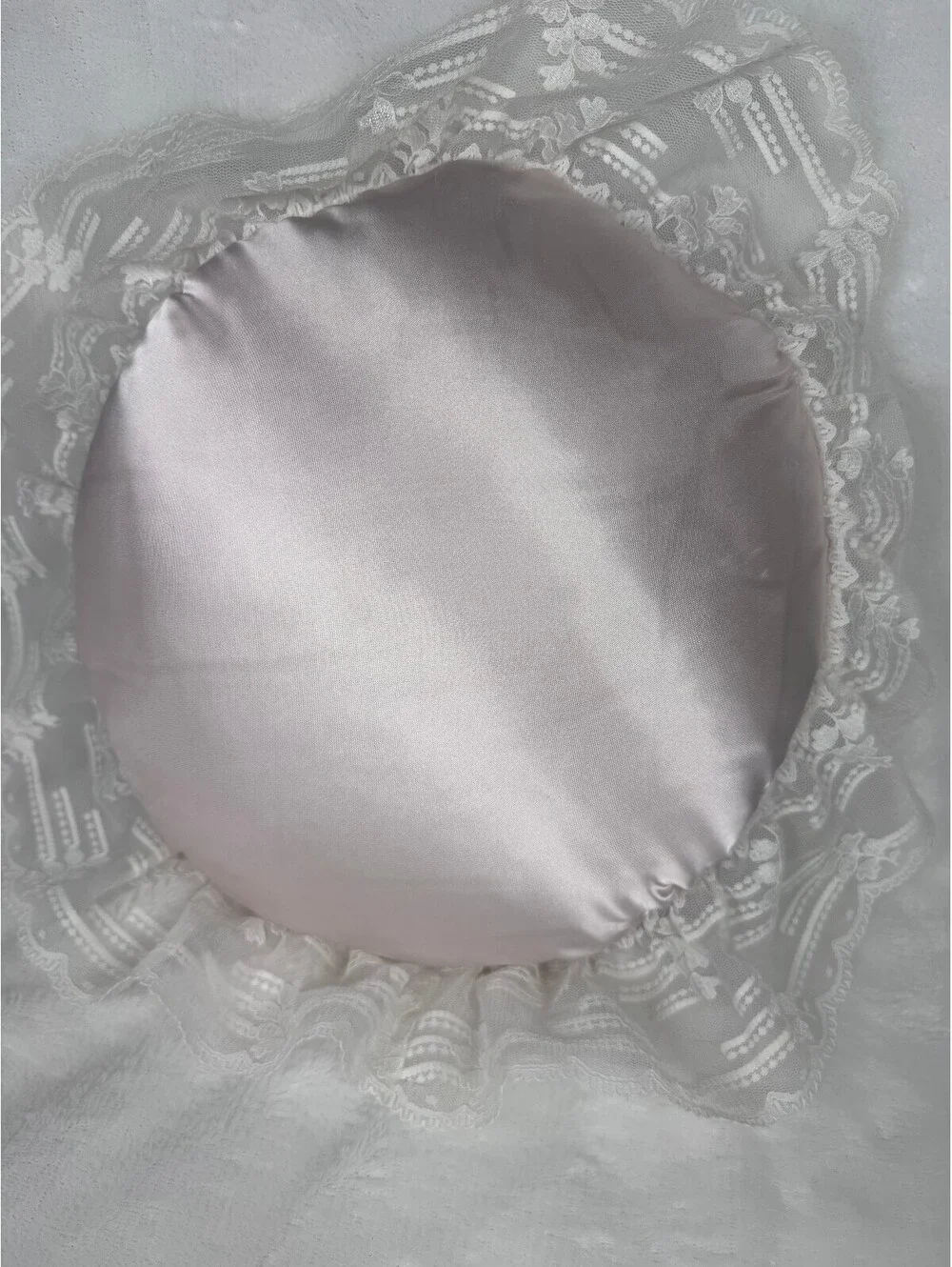 Light Pink Lace Doily Edging Circle Pillow Stiff Stuffing Cottagecore